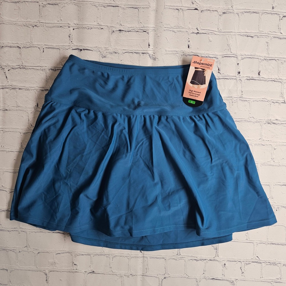 NEW Shapermint Essentials Blue High Waisted Full Coverage Swim Skirt Large 81005